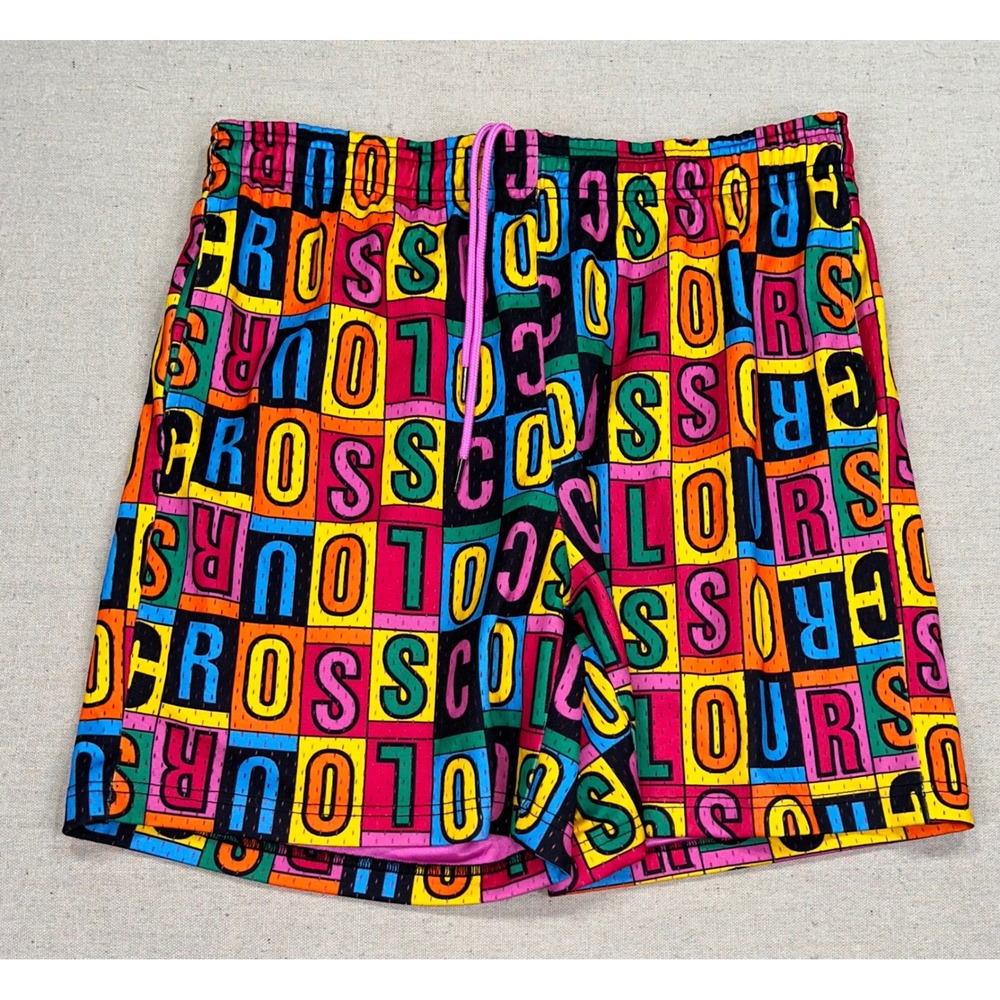 Cross‎ Colours Mens Large Golf Mesh Basketball Shorts Multi Color All Over Print
